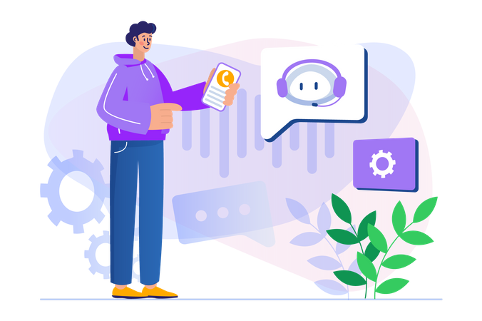 Junge nutzt Online-KI-Chatbot  Illustration