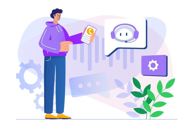 Junge nutzt Online-KI-Chatbot  Illustration