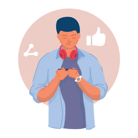 Junge nutzt Social-Media-App auf dem Handy  Illustration