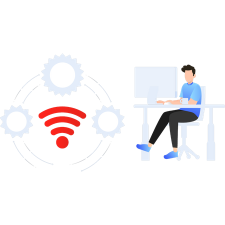 Junge nutzt WLAN auf Monitor  Illustration