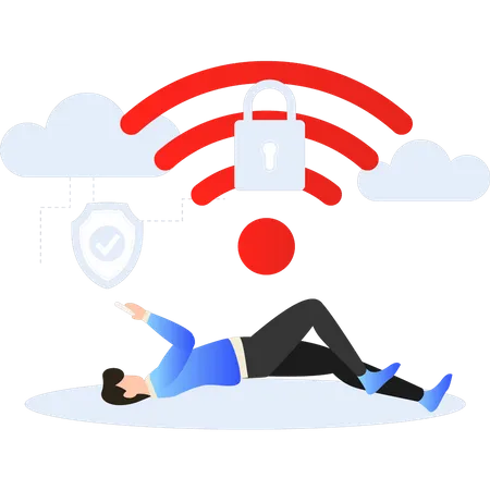 Junge nutzt WLAN im Mobiltelefon  Illustration