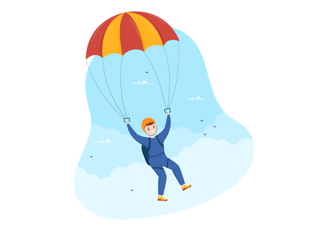 Junge öffnet Fallschirm beim Fallschirmspringen  Illustration