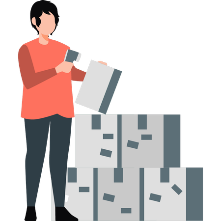 Junge packt Paketkartons  Illustration