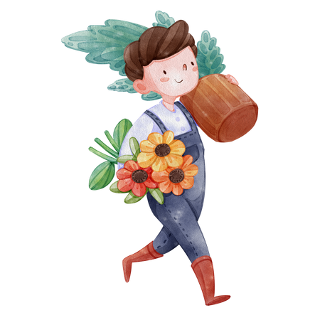 Junge der blumen pflanzt  Illustration