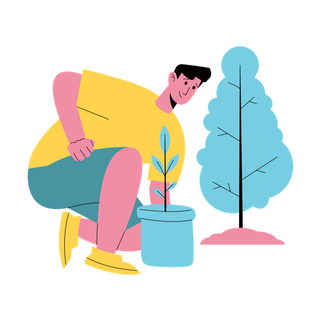 Junge pflanzt neuen Baum  Illustration