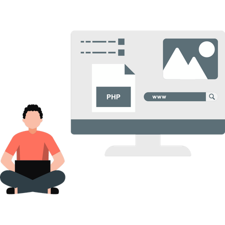 Junge PHP-Entwickler arbeiten an Projekt  Illustration