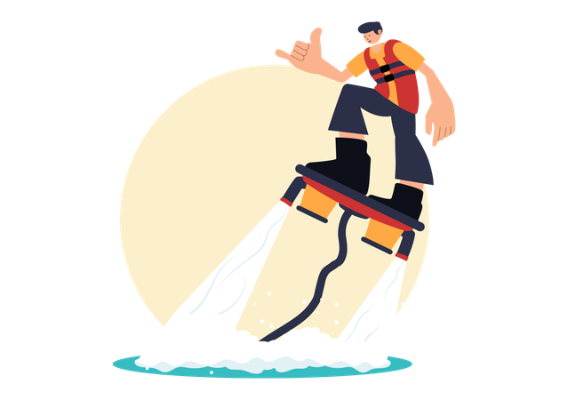 Junge posiert auf Flyboard  Illustration