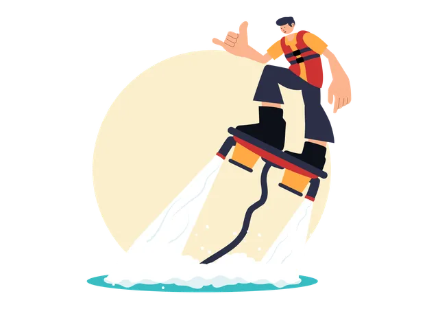 Junge posiert auf Flyboard  Illustration