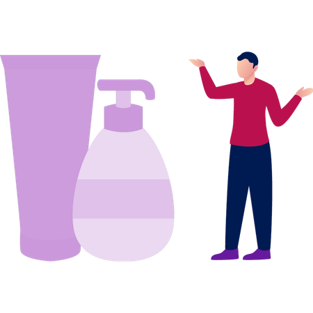 Junge präsentiert Duschgel  Illustration