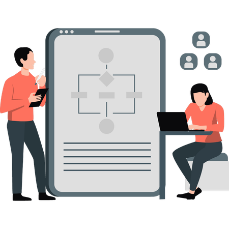 Junge präsentiert Flussdiagramm auf Webseite  Illustration