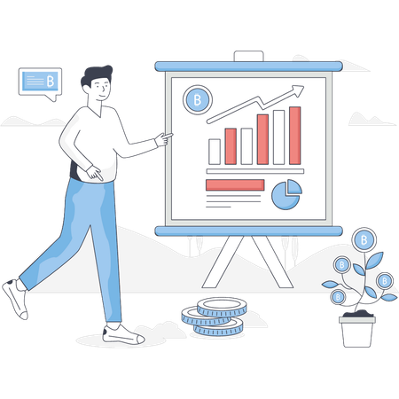 Junge präsentiert Diagramm zum Unternehmenswachstum  Illustration