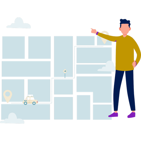 Junge präsentiert Taxistandort  Illustration