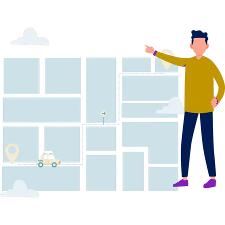 Junge präsentiert Taxistandort  Illustration