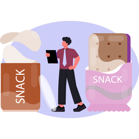 Junge überprüft Snackqualität  Illustration