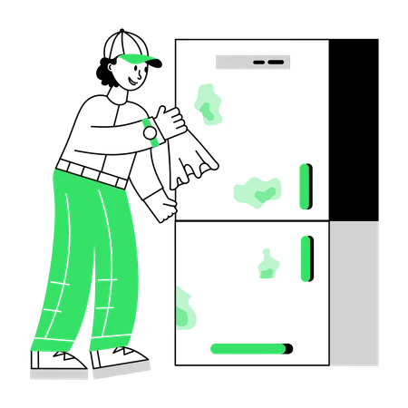 Junge putzt Kühlschrank  Illustration