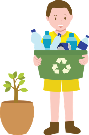 Junge recycelt Plastikmüll  Illustration