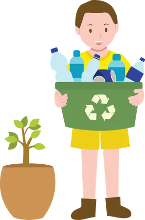 Junge recycelt Plastikmüll  Illustration