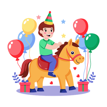 Junge reitet Pony  Illustration