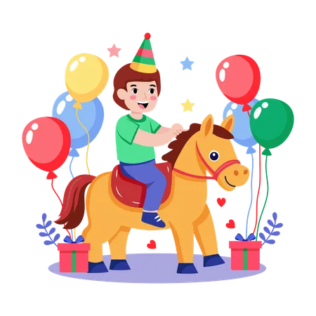 Junge reitet Pony  Illustration