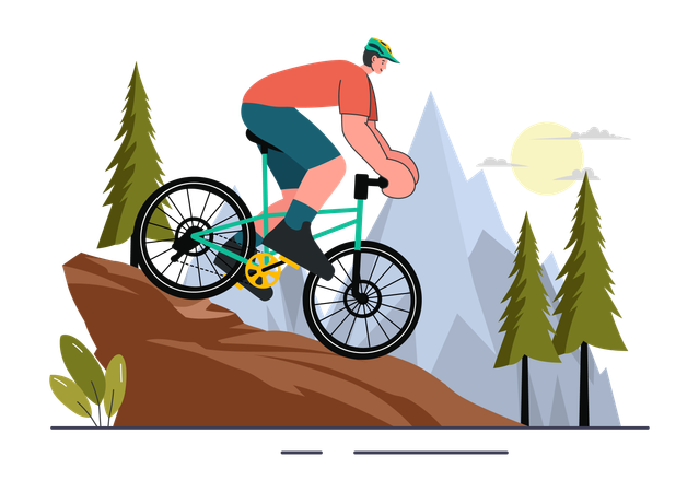 Junge reitet zum Sport die Berge hinunter  Illustration