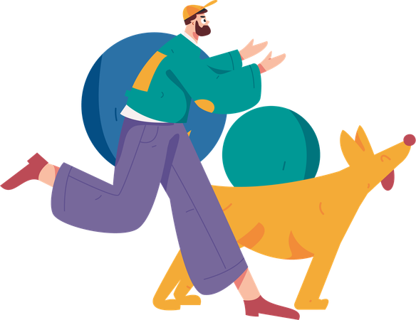 Junge läuft mit Hund  Illustration