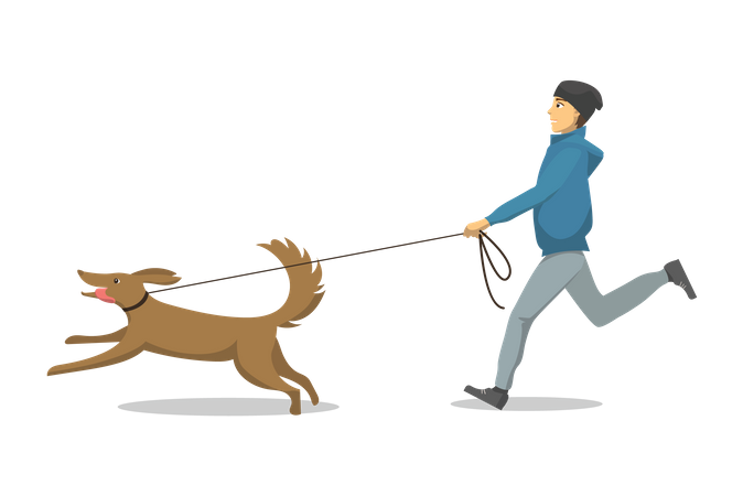 Junge läuft mit Hund  Illustration