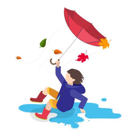 Junge rutschte bei Regen auf Wasser aus  Illustration