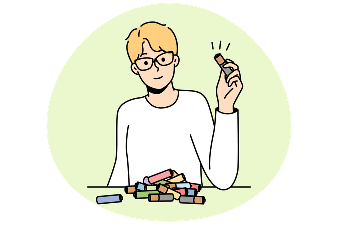 Junge sammelt elektrische Zellen zur Nutzung  Illustration