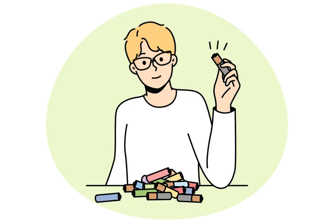 Junge sammelt elektrische Zellen zur Nutzung  Illustration
