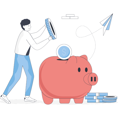 Junge sammelt Geld im Sparschwein  Illustration