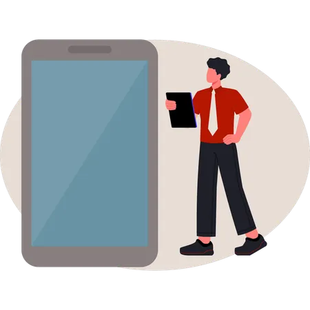 Junge schaut aufs Handy  Illustration