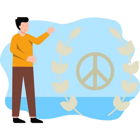 Junge schaut auf Peace-Zeichen  Illustration