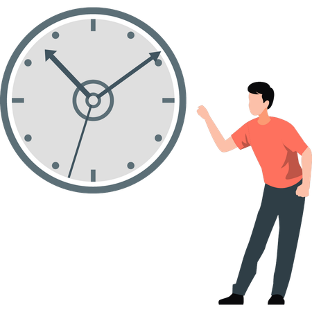 Junge beobachtet aufmerksam die Uhr  Illustration