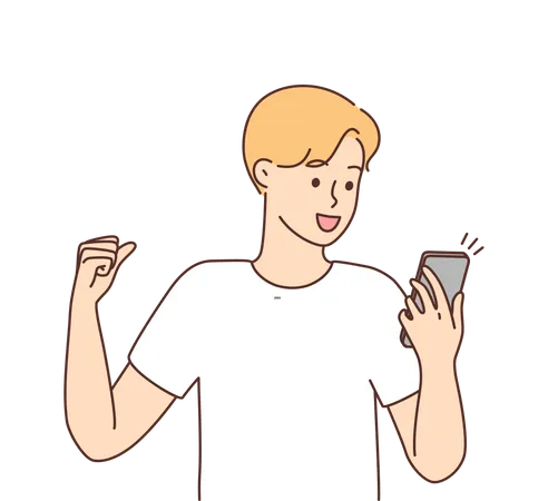Junge schaut aufs Telefon  Illustration