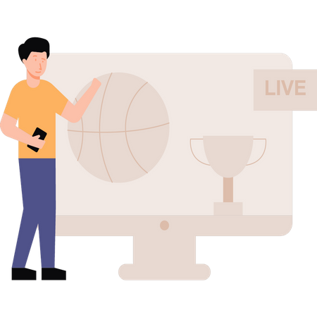 Junge schaut Live-Basketball auf Monitor  Illustration