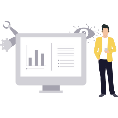 Junge betrachtet Diagramm auf Monitor  Illustration