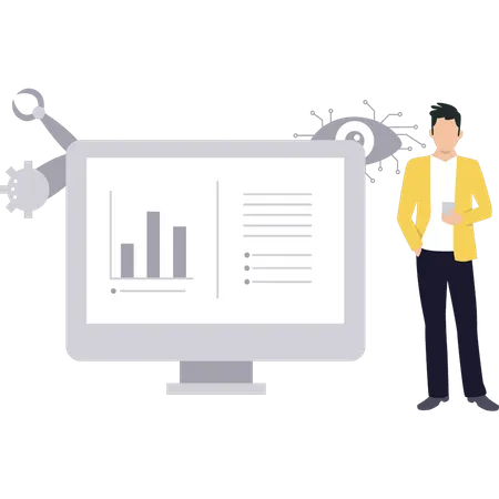 Junge betrachtet Diagramm auf Monitor  Illustration