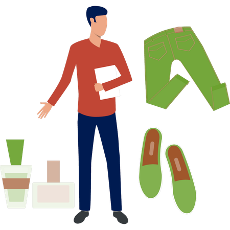 Junge schaut sich Kleiderverkauf an  Illustration