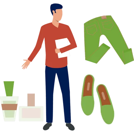 Junge schaut sich Kleiderverkauf an  Illustration