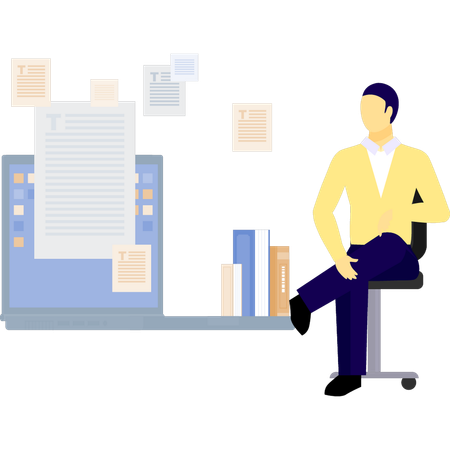 Junge schaut sich PDF-Dokument auf dem Bildschirm an  Illustration