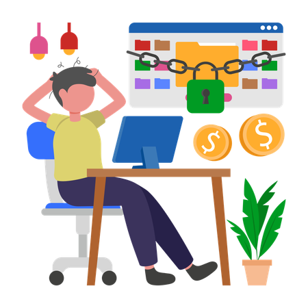 Junge betrachtet Ransomware  Illustration