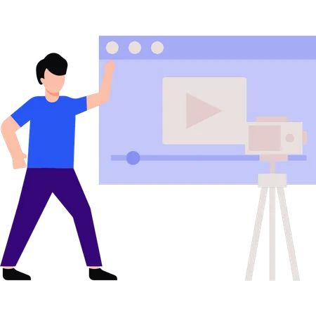 Junge dreht soziales Video  Illustration