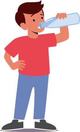 Junge schluckt Wasser aus der Flasche  Illustration