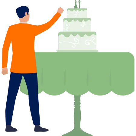 Junge schneidet Kuchen an  Illustration