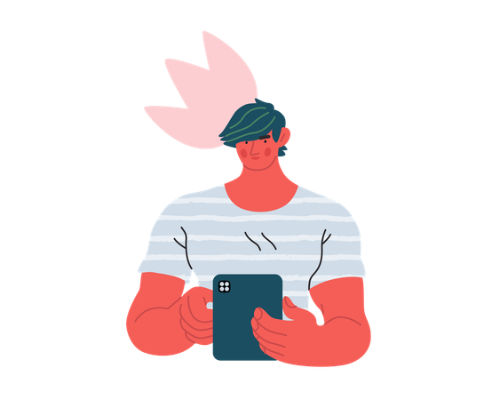 Junge schreibt auf Handy  Illustration