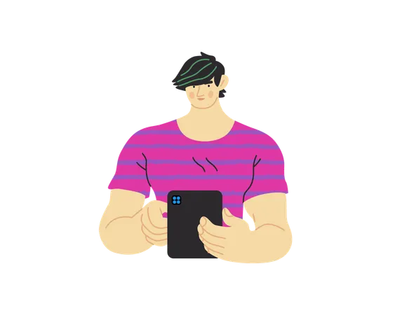 Junge schreibt auf Handy  Illustration