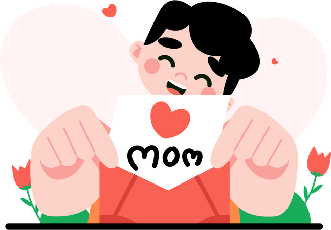 Junge schreibt Liebe an seine Mama  Illustration