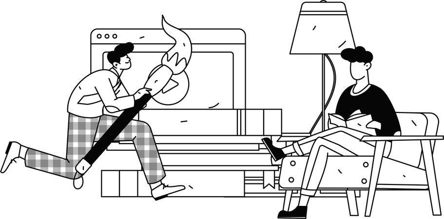 Junge Studentin nimmt an Online-Unterricht teil  Illustration