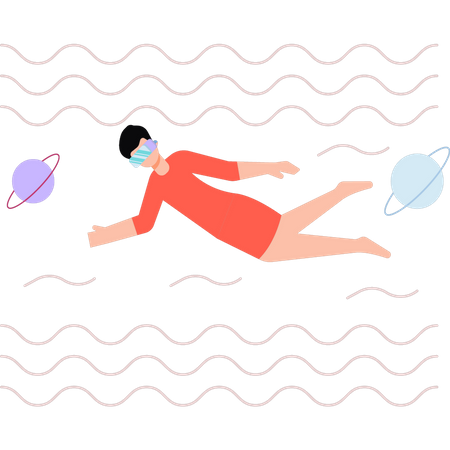 Junge schwimmt mit VR-Brille  Illustration