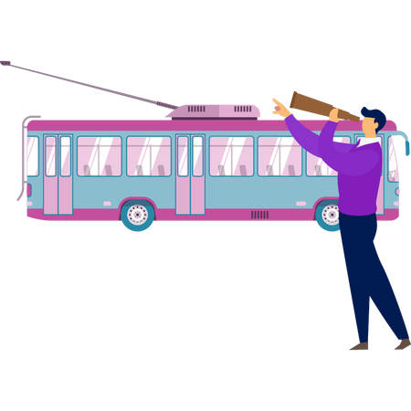 Junge sieht Busantenne durch Monokular  Illustration